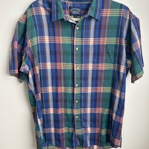 Spring Harbor Collection Single Needle Blue and Green Plaid Button Down Shirt